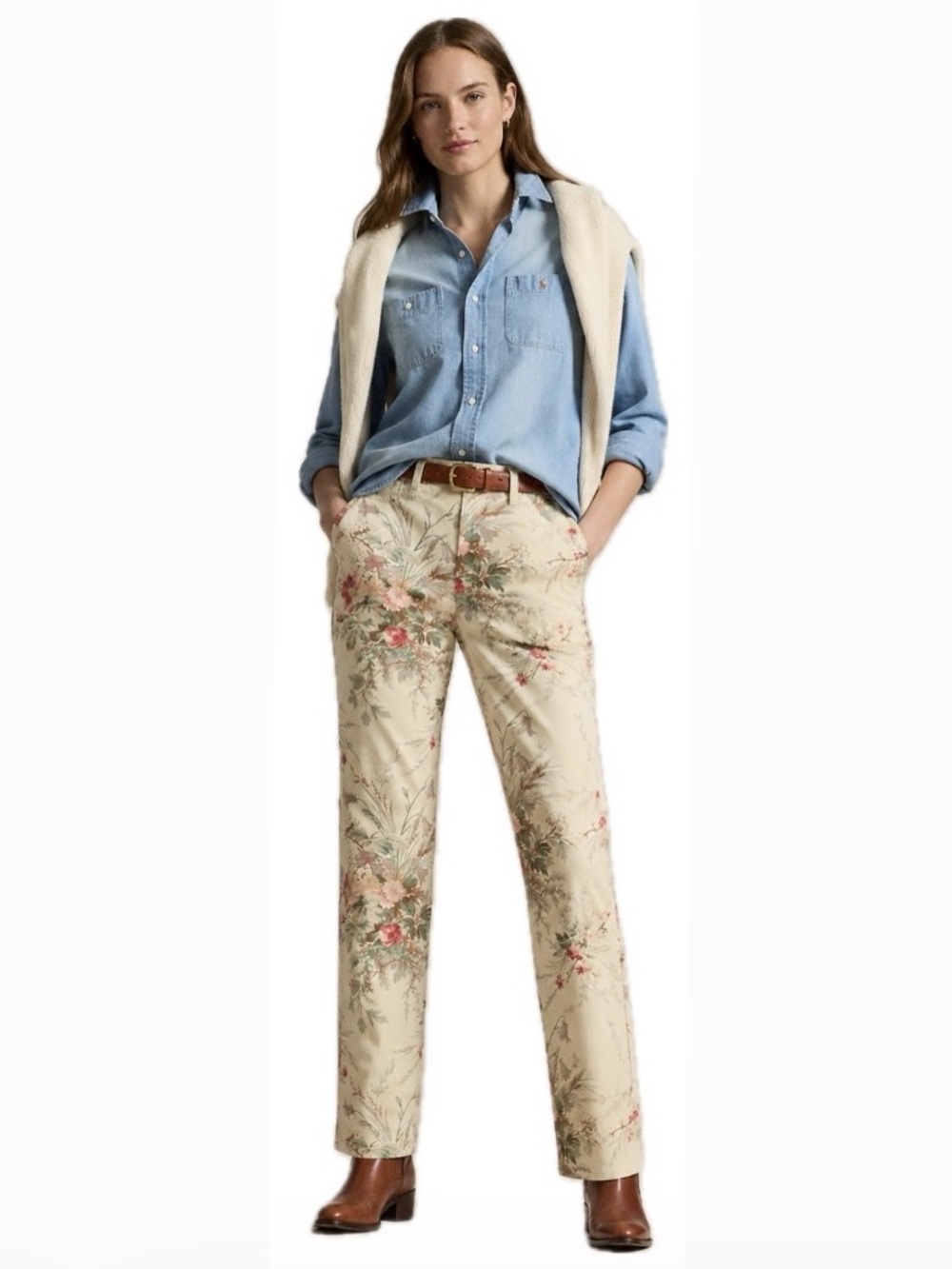 Lauren Ralph Lauren Floral Straight-Leg Jeans - Cream with Pink & Green